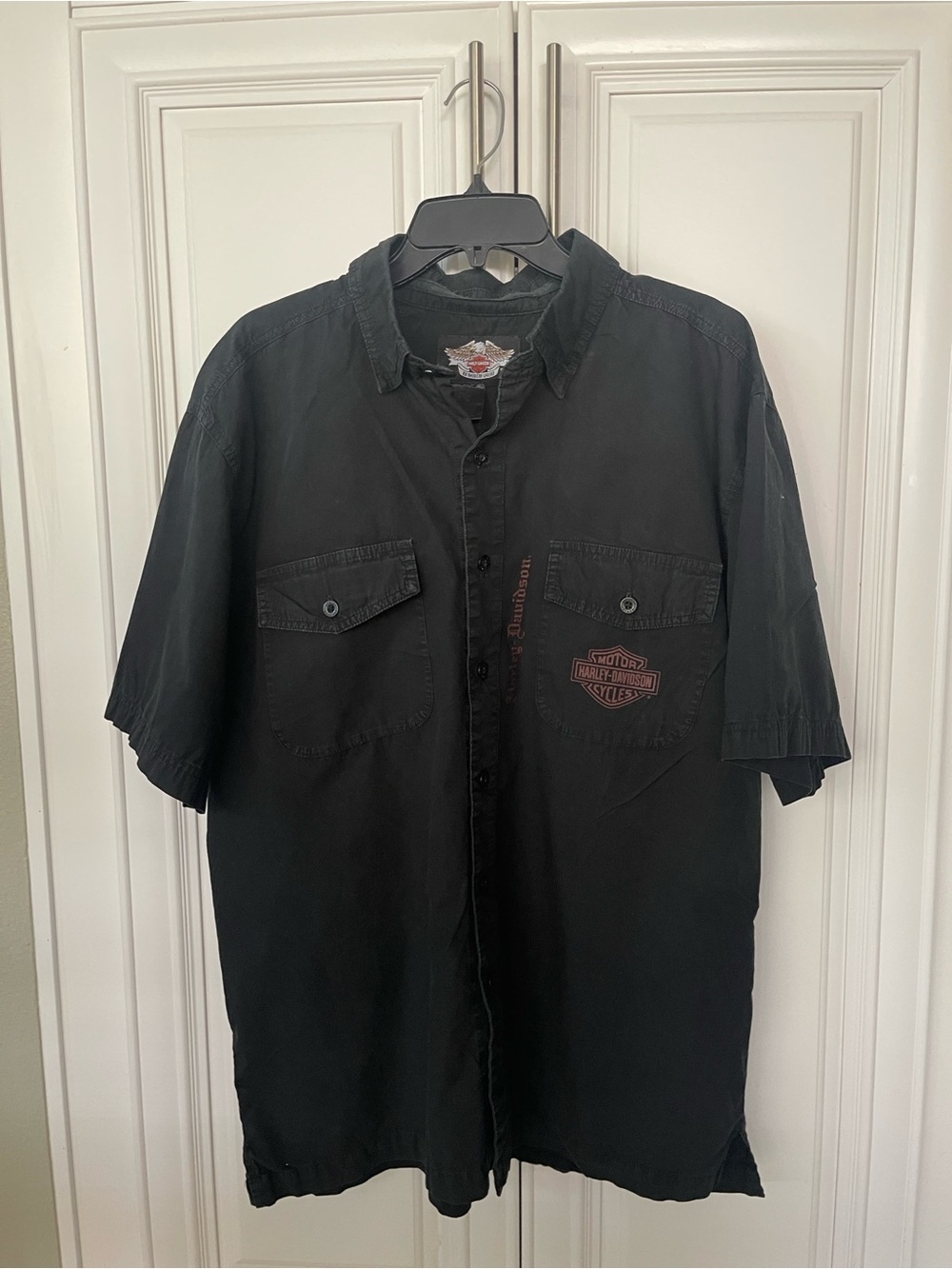 Harley-Davidson Motorcycles Black Freedom Liberty short sleeve work shirt Large - Picture 16 of 16